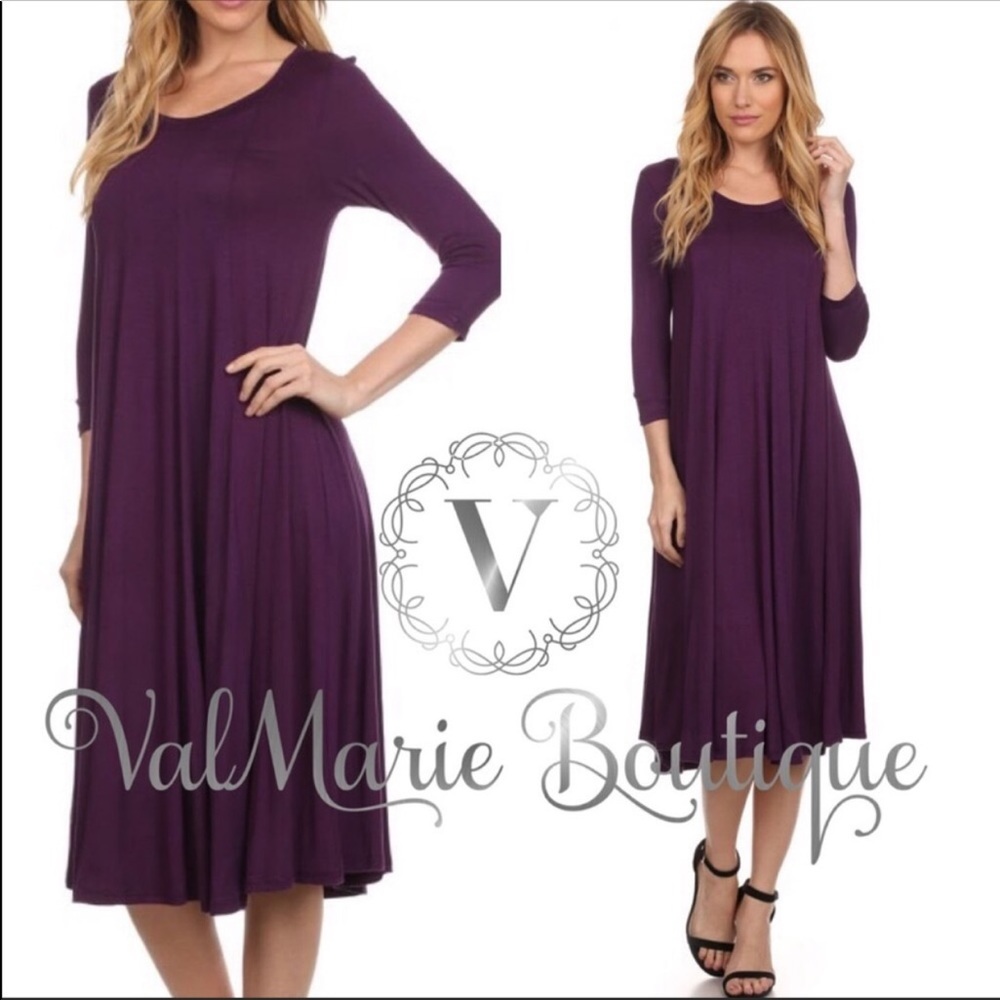 Fall Soft Plum Midi Dress - Picture 1 of 4